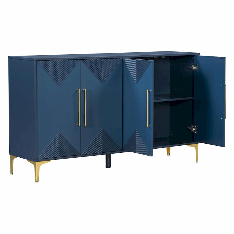 Commode unique à quatre portes avec portes à motifs triangulaires bicolores