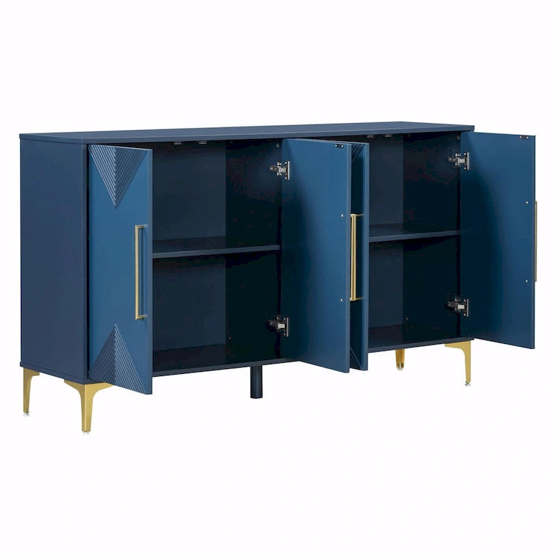 Commode unique à quatre portes avec portes à motifs triangulaires bicolores
