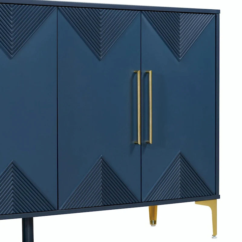 Commode unique à quatre portes avec portes à motifs triangulaires bicolores