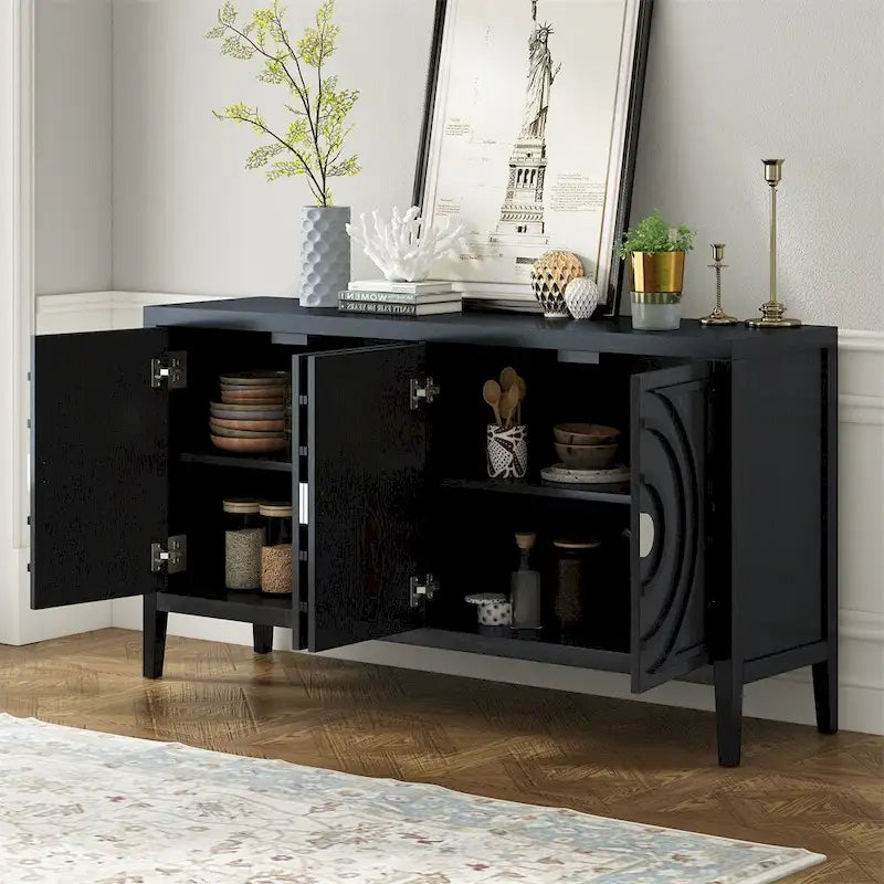 Enfilade rétro avec motif à rainures circulaires Poignée de porte ronde en métal