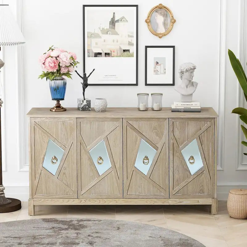 Buffets bahuts modernes à 4 portes avec portes décoratives à miroir
