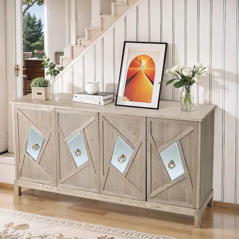 Buffets bahuts modernes à 4 portes avec portes décoratives à miroir