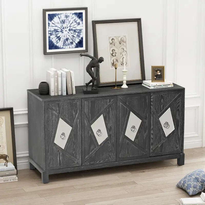 Buffets bahuts modernes à 4 portes avec portes décoratives à miroir