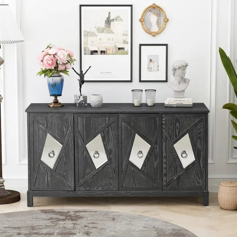 Buffets bahuts modernes à 4 portes avec portes décoratives à miroir