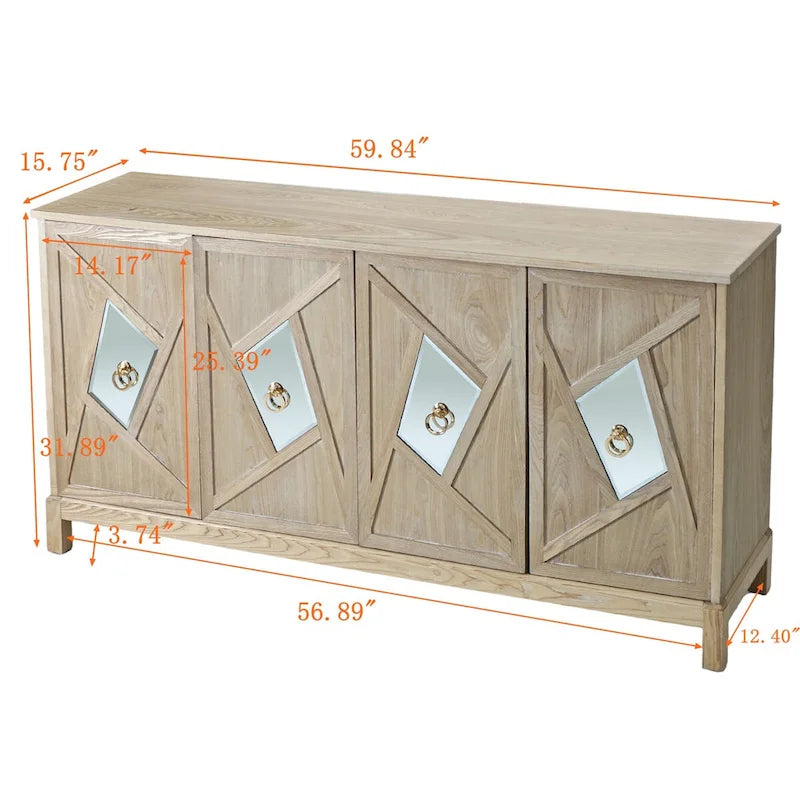 Buffets bahuts modernes à 4 portes avec portes décoratives à miroir