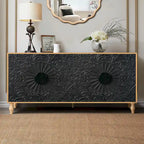 Grand meuble vintage avec portes sculptées à facettes et assemblées