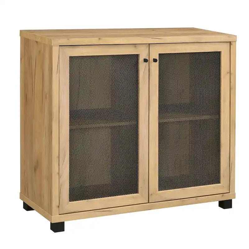 Meuble d'appoint 2 portes avec pieds en métal, chêne doré et noir