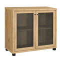 Meuble d'appoint 2 portes avec pieds en métal, chêne doré et noir