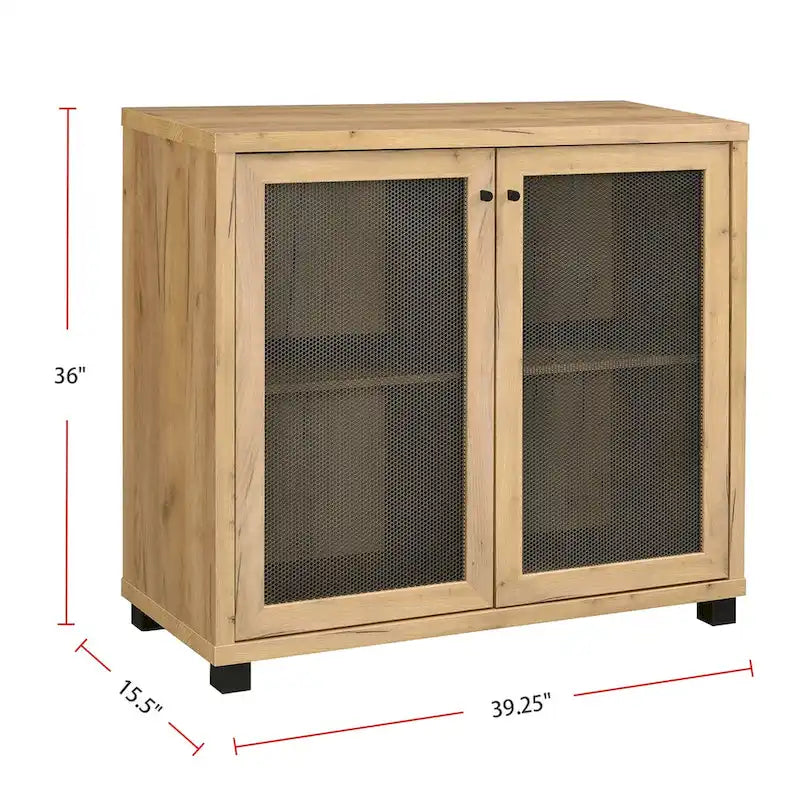 Meuble d'appoint 2 portes avec pieds en métal, chêne doré et noir