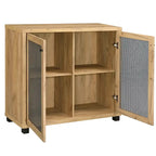 Meuble d'appoint 2 portes avec pieds en métal, chêne doré et noir