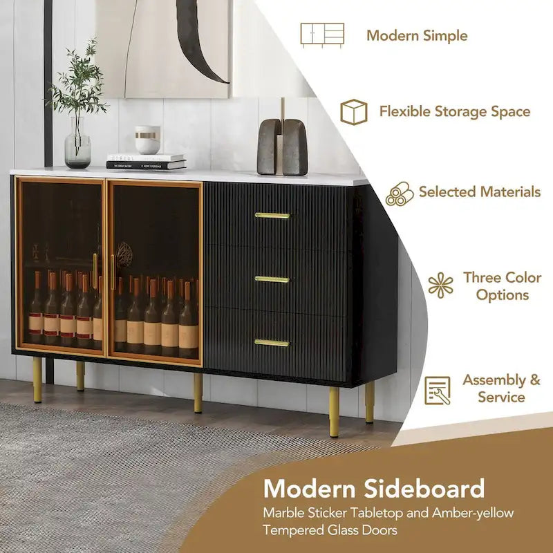 Buffet de cuisine moderne avec pieds en métal doré