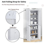 Armoire de cuisine haute autoportante, organisateur de rangement avec 4 portes et étagères réglables
