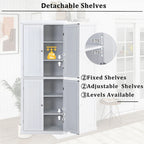 Armoire de cuisine haute autoportante, organisateur de rangement avec 4 portes et étagères réglables