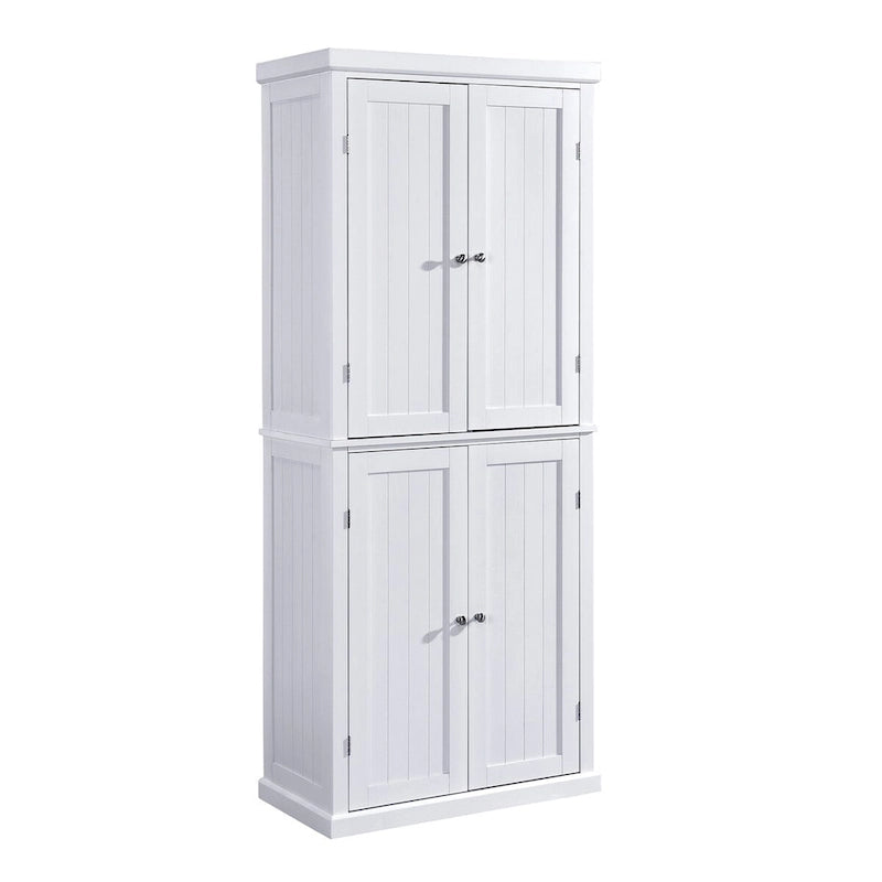 Armoire de cuisine haute autoportante, organisateur de rangement avec 4 portes et étagères réglables