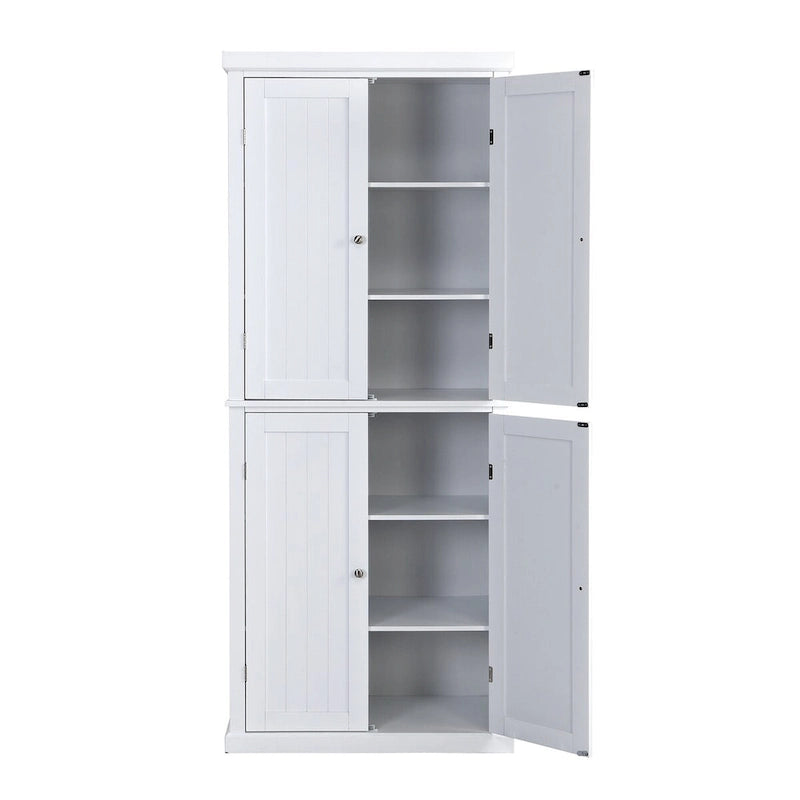 Armoire de cuisine haute autoportante, organisateur de rangement avec 4 portes et étagères réglables
