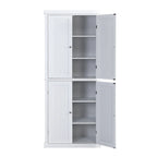 Armoire de cuisine haute autoportante, organisateur de rangement avec 4 portes et étagères réglables