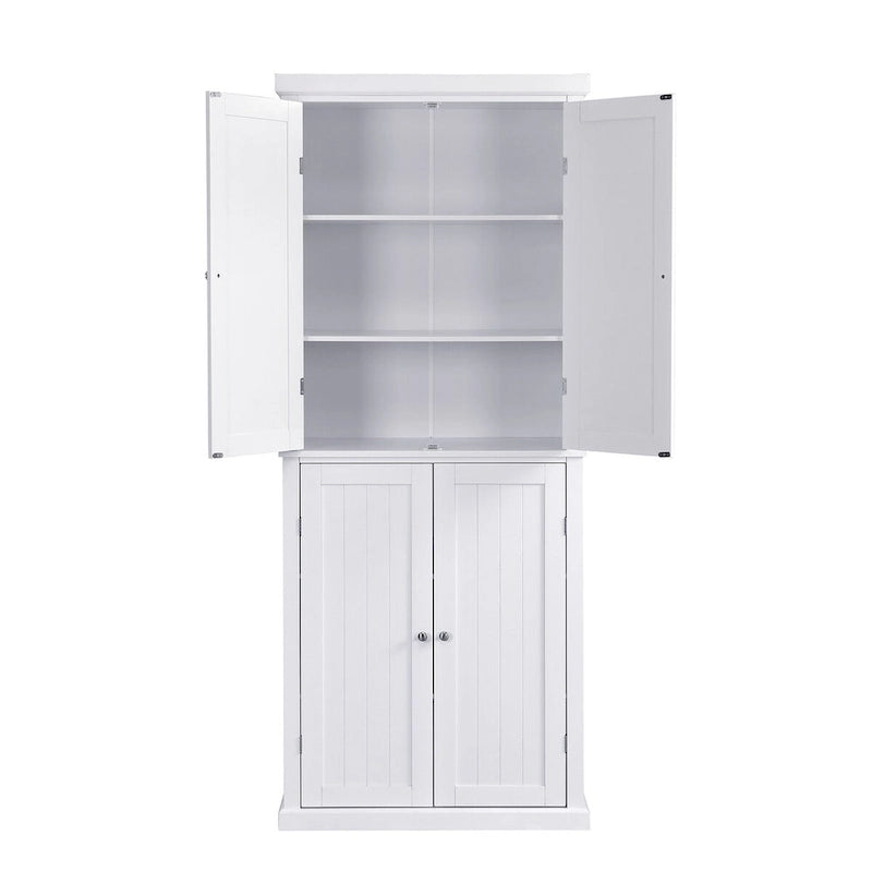 Armoire de cuisine haute autoportante, organisateur de rangement avec 4 portes et étagères réglables