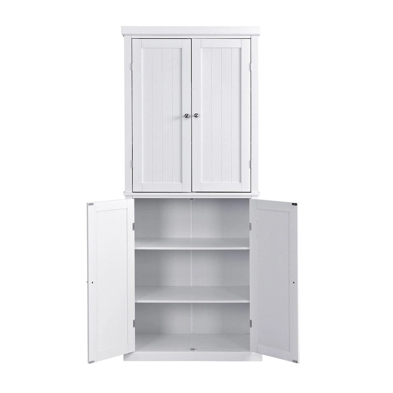 Armoire de cuisine haute autoportante, organisateur de rangement avec 4 portes et étagères réglables