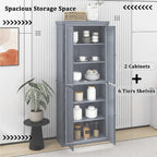 Armoire de cuisine haute autoportante, organisateur de rangement avec 4 portes et étagères réglables
