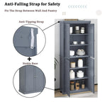 Armoire de cuisine haute autoportante, organisateur de rangement avec 4 portes et étagères réglables