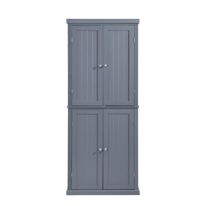 Armoire de cuisine haute autoportante, organisateur de rangement avec 4 portes et étagères réglables