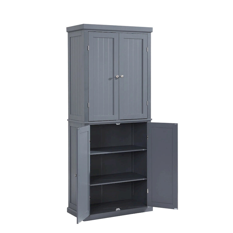 Armoire de cuisine haute autoportante, organisateur de rangement avec 4 portes et étagères réglables