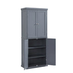 Armoire de cuisine haute autoportante, organisateur de rangement avec 4 portes et étagères réglables
