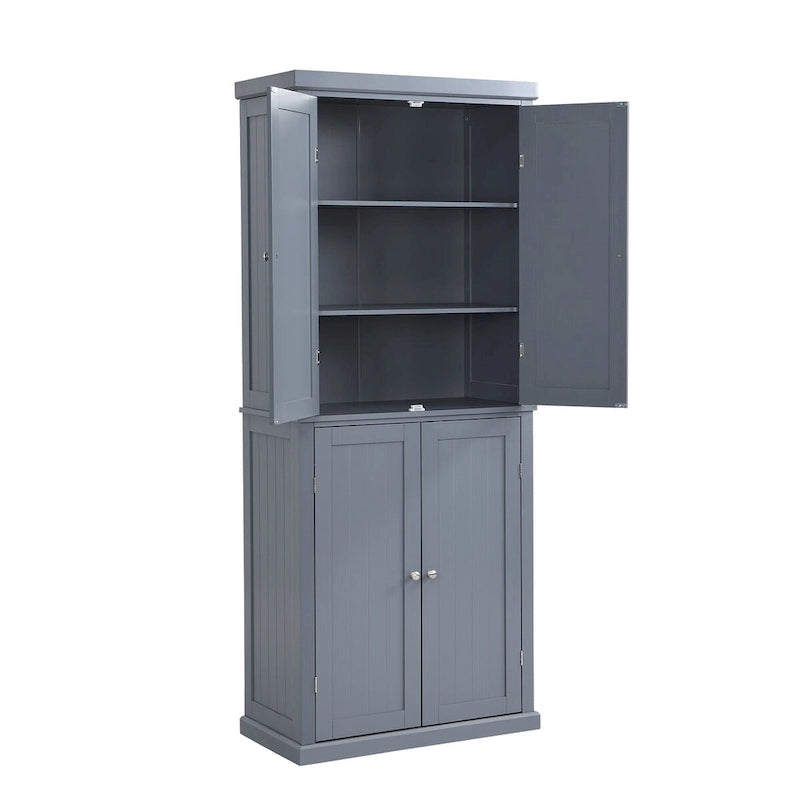Armoire de cuisine haute autoportante, organisateur de rangement avec 4 portes et étagères réglables