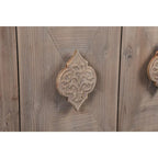 Poignée de porte fleur sculptée, armoire ancienne à quatre portes
