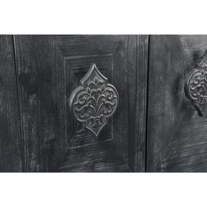 Poignée de porte fleur sculptée, armoire ancienne à quatre portes