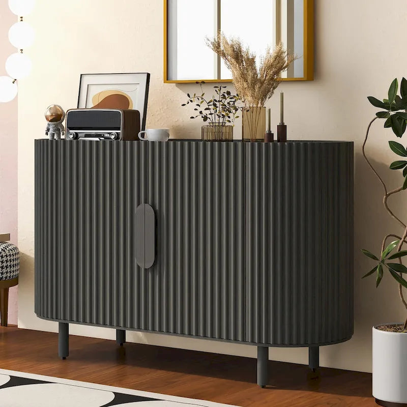 Buffet de luxe avec design incurvé et étagères réglables, convient pour le salon, le bureau et l'entrée
