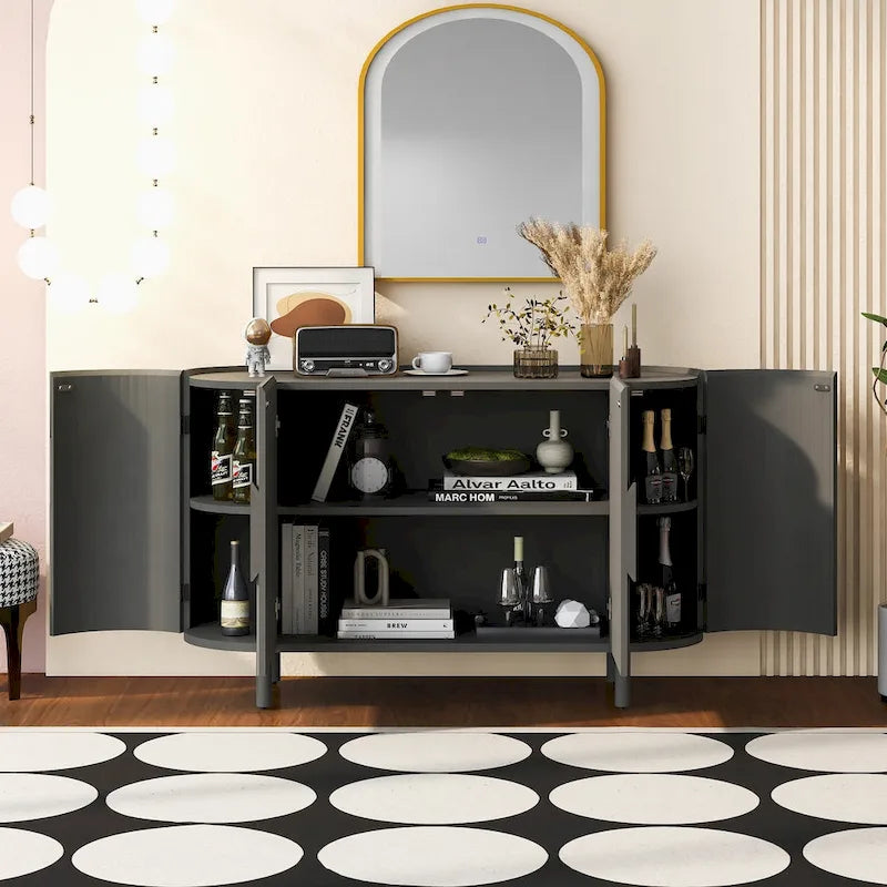 Buffet de luxe avec design incurvé et étagères réglables, convient pour le salon, le bureau et l'entrée