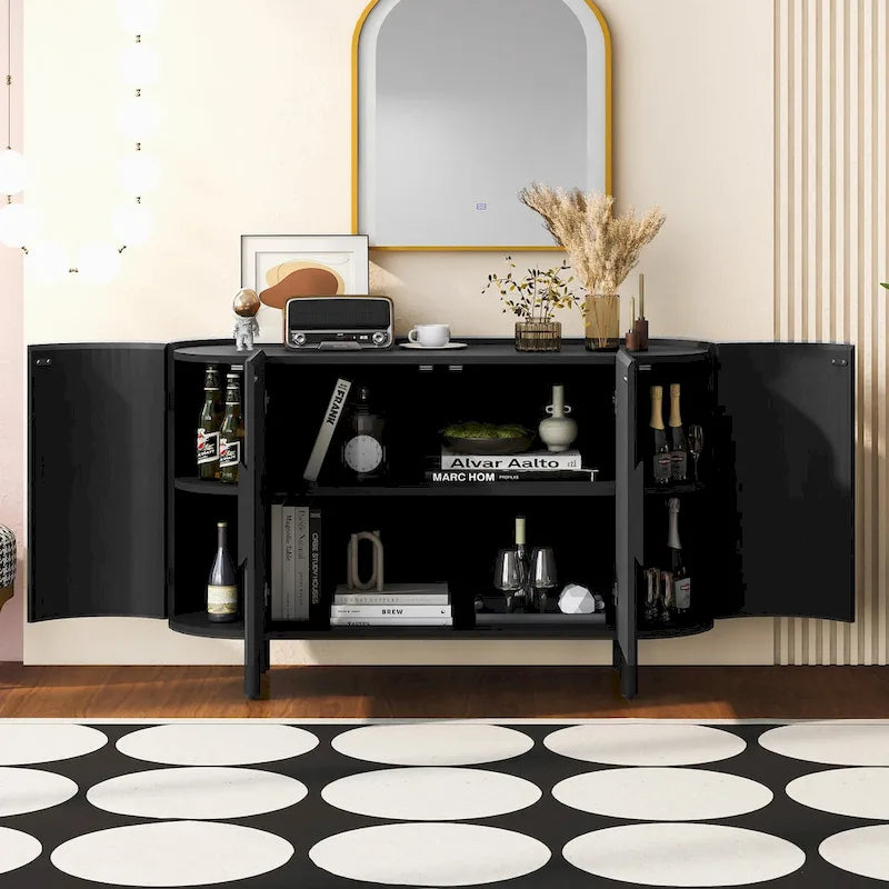 Buffet de luxe avec design incurvé et étagères réglables, convient pour le salon, le bureau et l'entrée