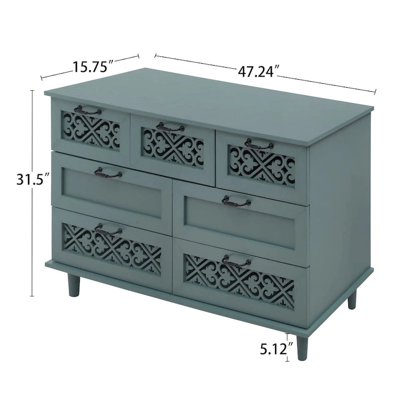 Commode 7 tiroirs, Meuble américain, Convient pour chambre à coucher, salon, bureau