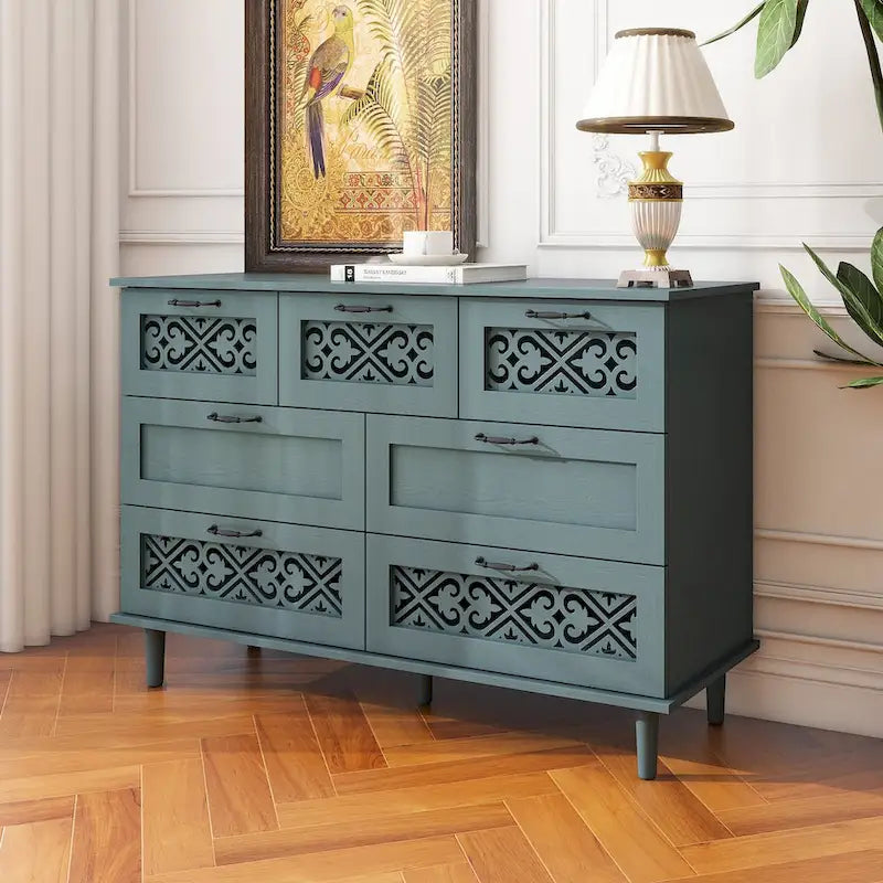 Commode 7 tiroirs, Meuble américain, Convient pour chambre à coucher, salon, bureau