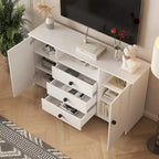 Meuble de rangement blanc de 76 cm de haut avec étagères réglables, buffet bahut moderne avec 3 tiroirs et portes
