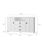 Meuble de rangement blanc de 76 cm de haut avec étagères réglables, buffet bahut moderne avec 3 tiroirs et portes