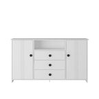 Meuble de rangement blanc de 76 cm de haut avec étagères réglables, buffet bahut moderne avec 3 tiroirs et portes