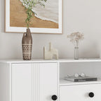 Meuble de rangement blanc de 76 cm de haut avec étagères réglables, buffet bahut moderne avec 3 tiroirs et portes