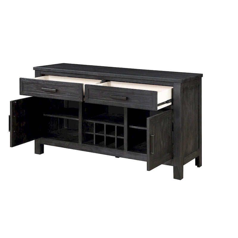 Buffet de salle à manger Lory 54 pouces, 2 tiroirs, armoires, porte-bouteilles, noir