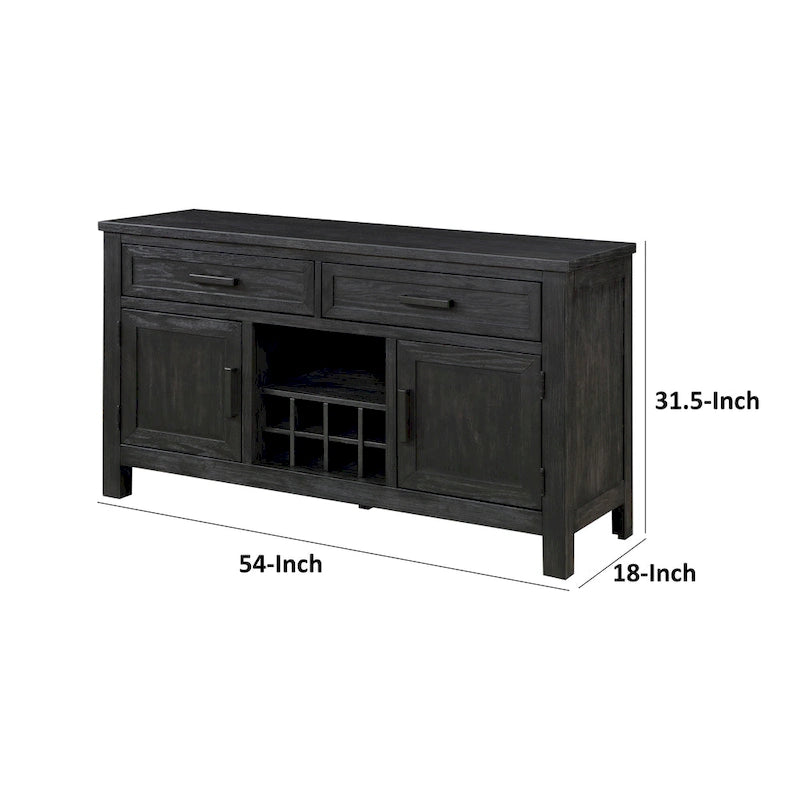 Buffet de salle à manger Lory 54 pouces, 2 tiroirs, armoires, porte-bouteilles, noir