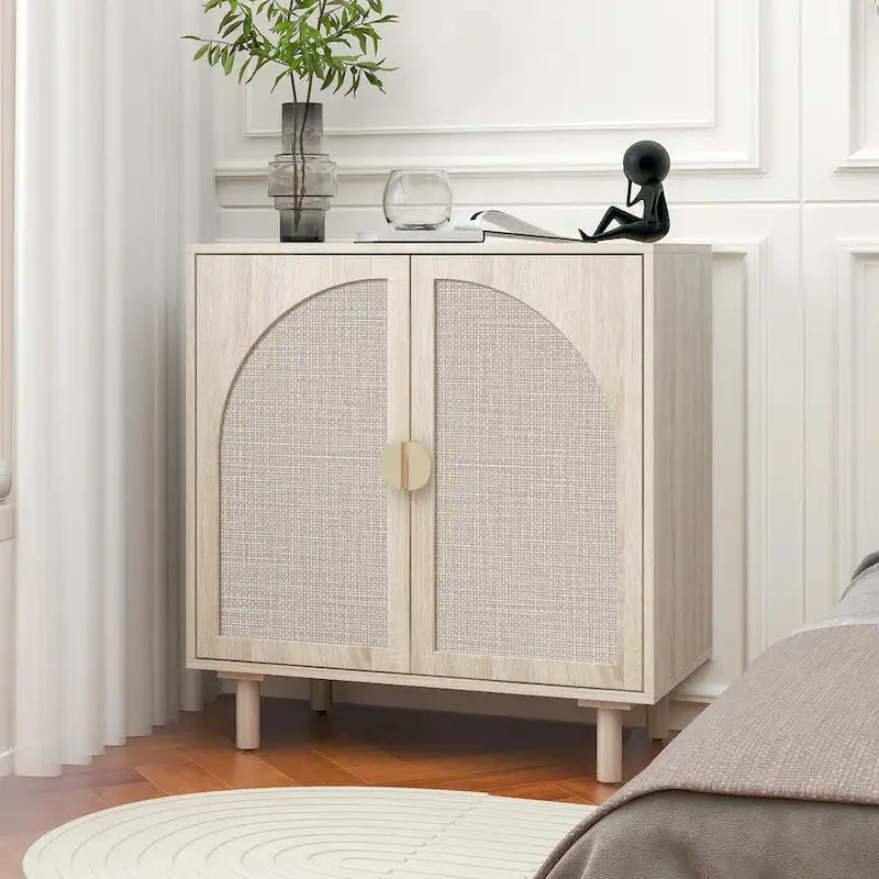 Meuble de rangement en rotin avec étagères réglables