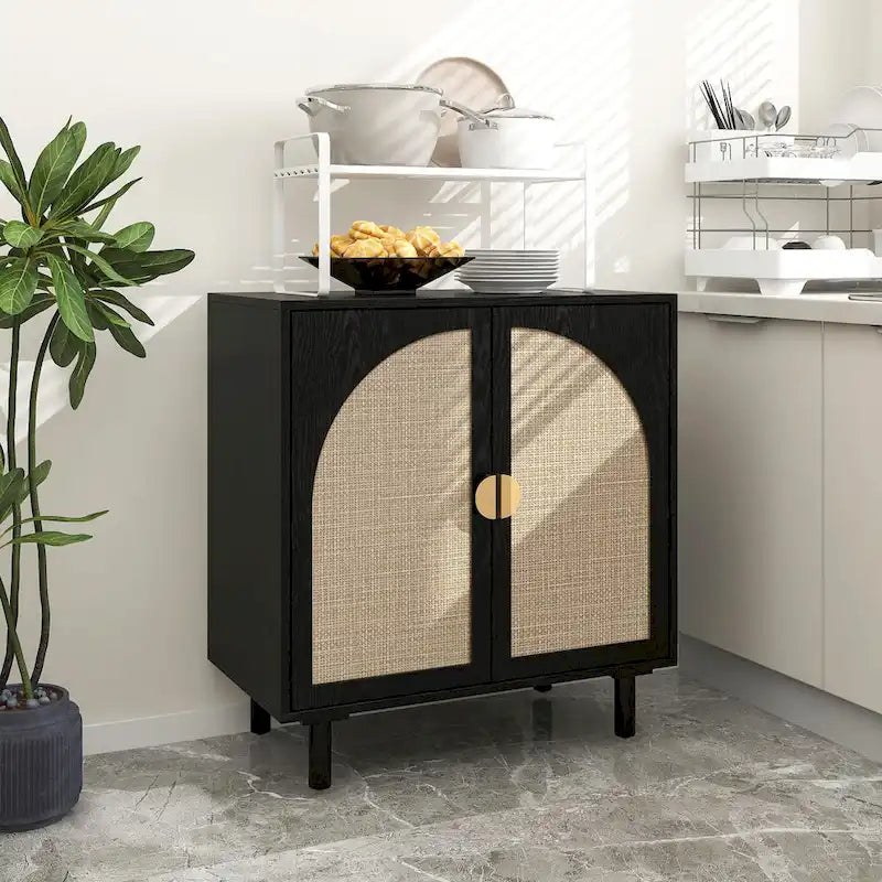 Meuble de rangement en rotin avec étagères réglables
