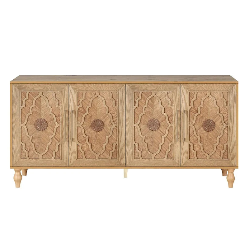 Grand meuble de rangement avec portes sculptées motif floral