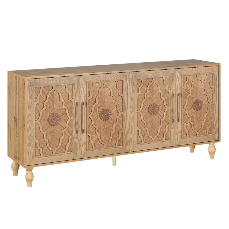 Grand meuble de rangement avec portes sculptées motif floral