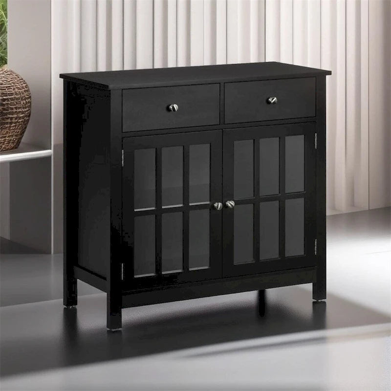 Buffet de cuisine avec portes vitrées, étagère réglable et 2 tiroirs - N/A