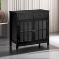 Buffet de cuisine avec portes vitrées, étagère réglable et 2 tiroirs - N/A
