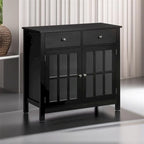 Buffet de cuisine avec portes vitrées, étagère réglable et 2 tiroirs - N/A