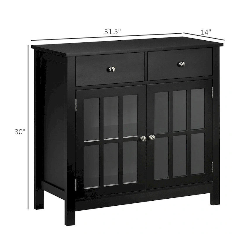 Buffet de cuisine avec portes vitrées, étagère réglable et 2 tiroirs - N/A