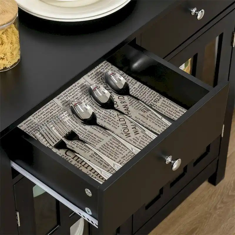 Buffet de cuisine avec portes vitrées, étagère réglable et 2 tiroirs - N/A